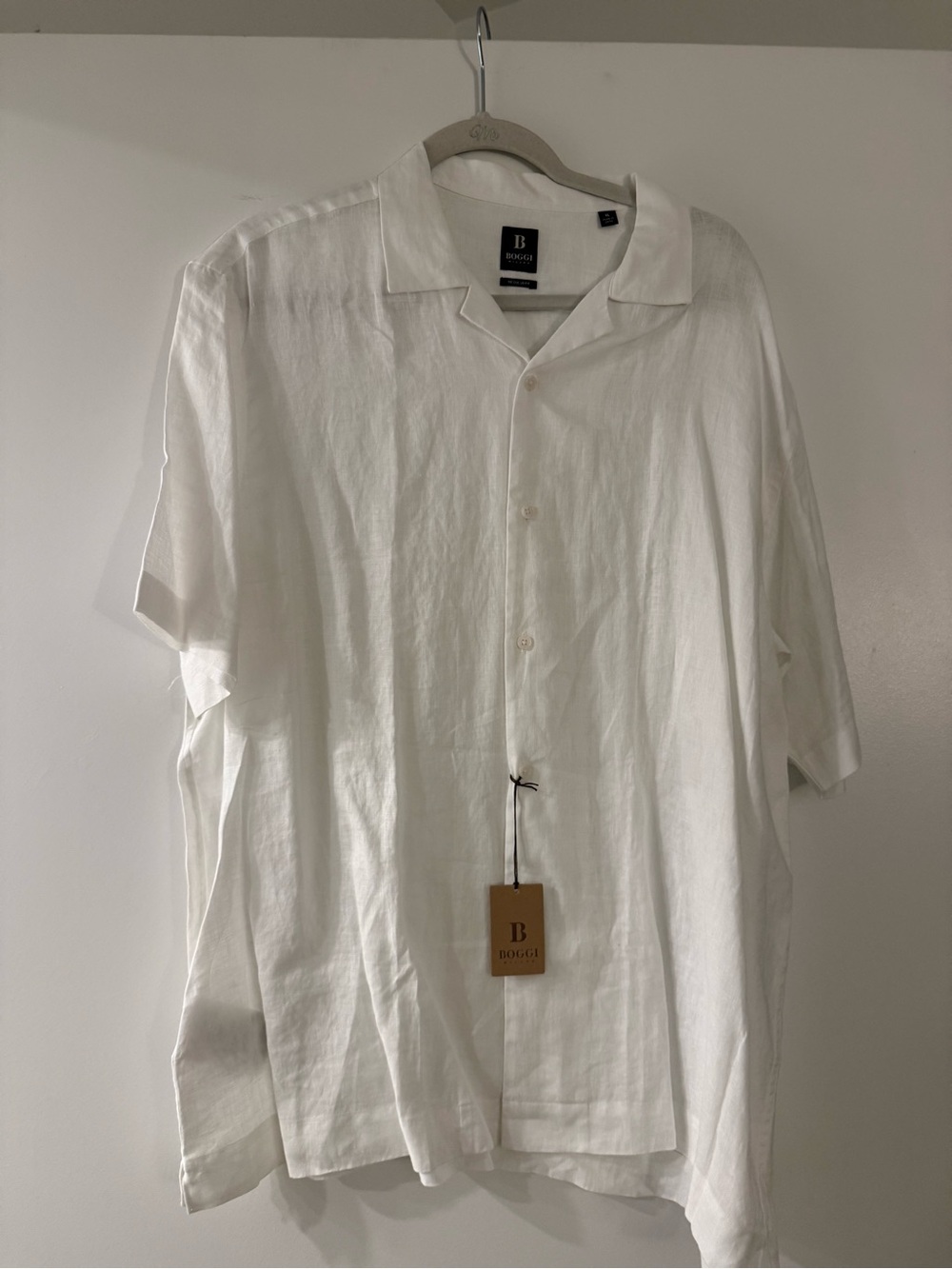 Boglioli White Linen Short-Sleeve Camp-Collar Shirt
